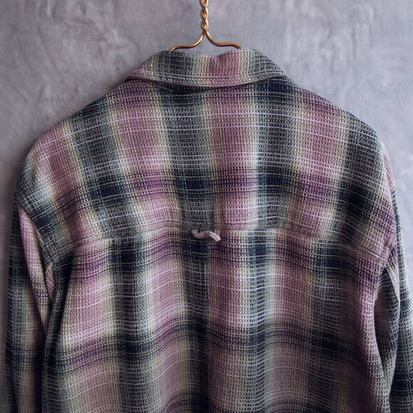 FREE PEOPLE Anneli Plaid Shirt Jacket Size M Waffle Fringe Hem Oversized Boho - Picture 8 of 11